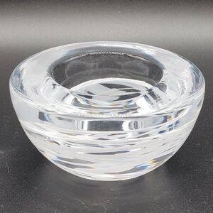 Kosta Boda MCM Swedish Thick Clear Crystal White Swirl Art Glass Tealight Holder